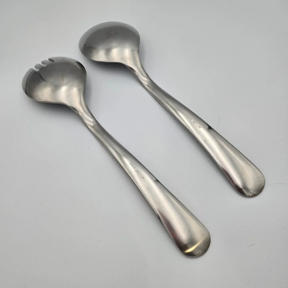 David Mellor Chelsea Salad Server 2 Piece Stainless Utensils Satin Finish Luxury